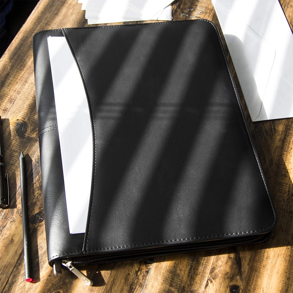 Custom All-in-One Luxury Business Leather Zippered Padfolios 3