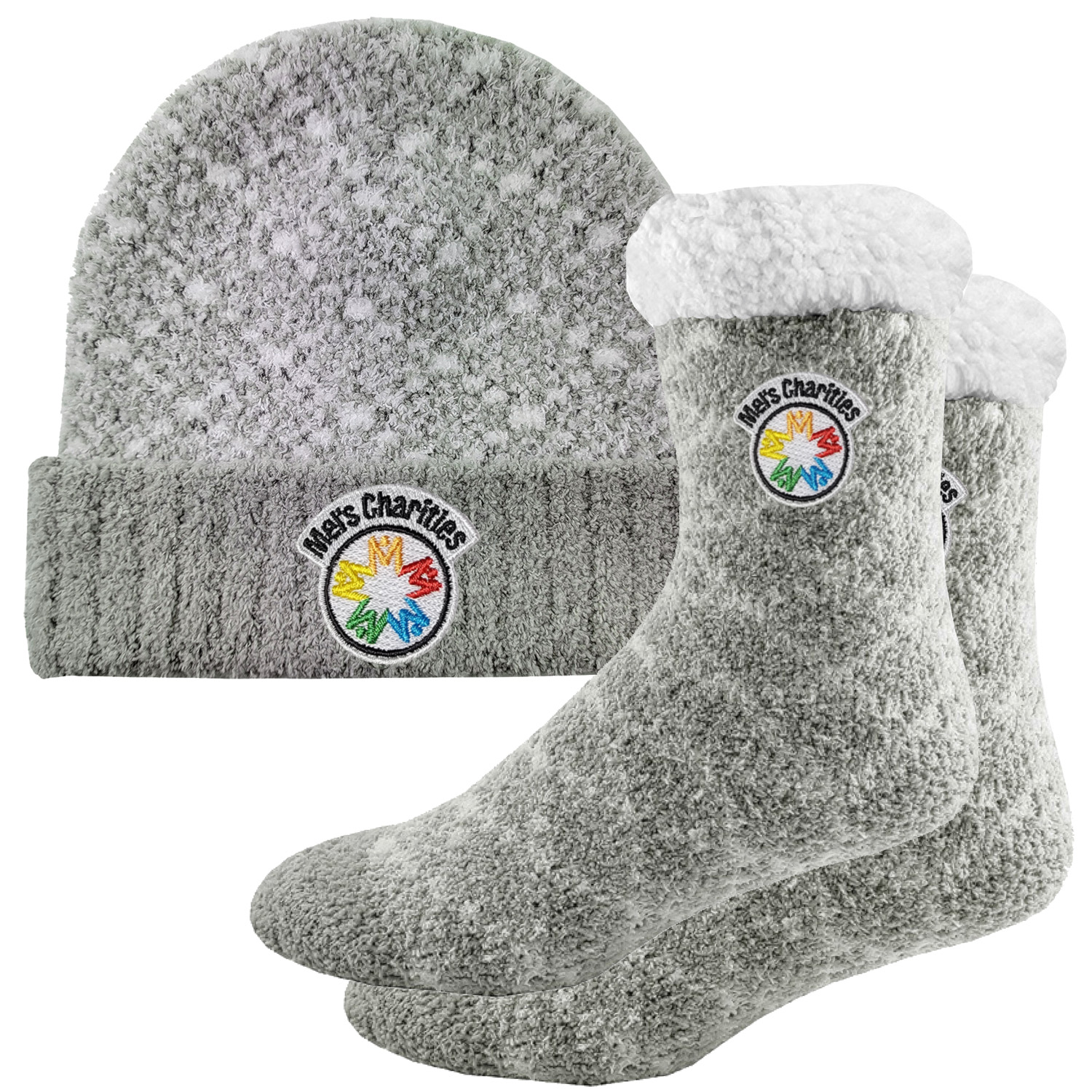 Rolled Fuzzy Beanie Cap & Sherpa Lined Fuzzy Socks Combo