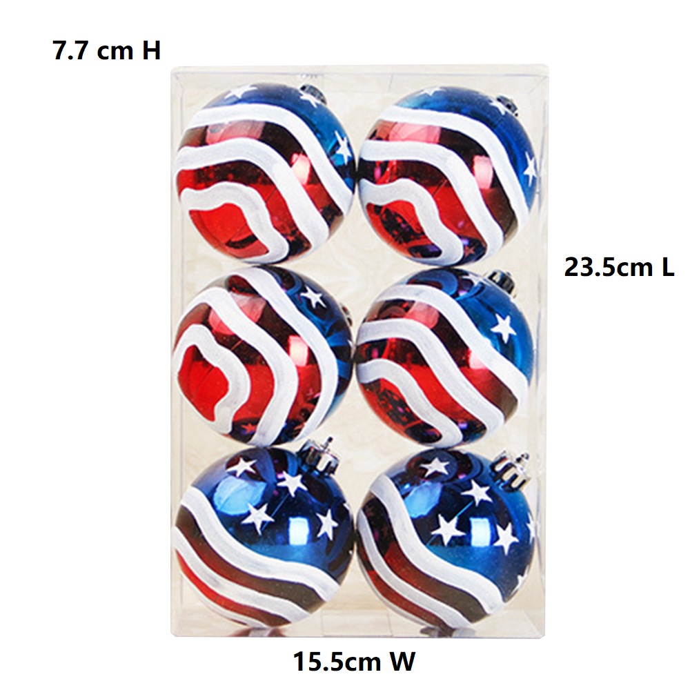 Christmas Tree 6pcs 8cm USA Flag Colored Balls 4
