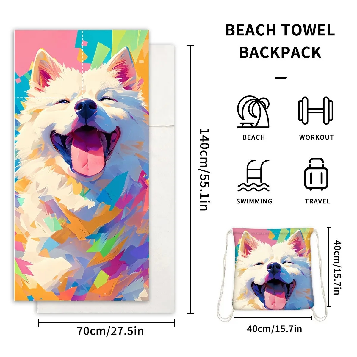 63" Custom Foldable Printed Beach Towel Backpack 2