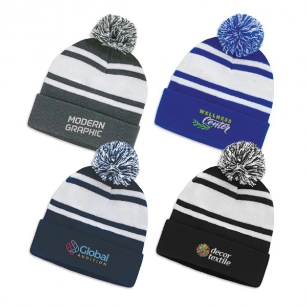 TWO TONE KNIT POM CUFF BEANIE 6