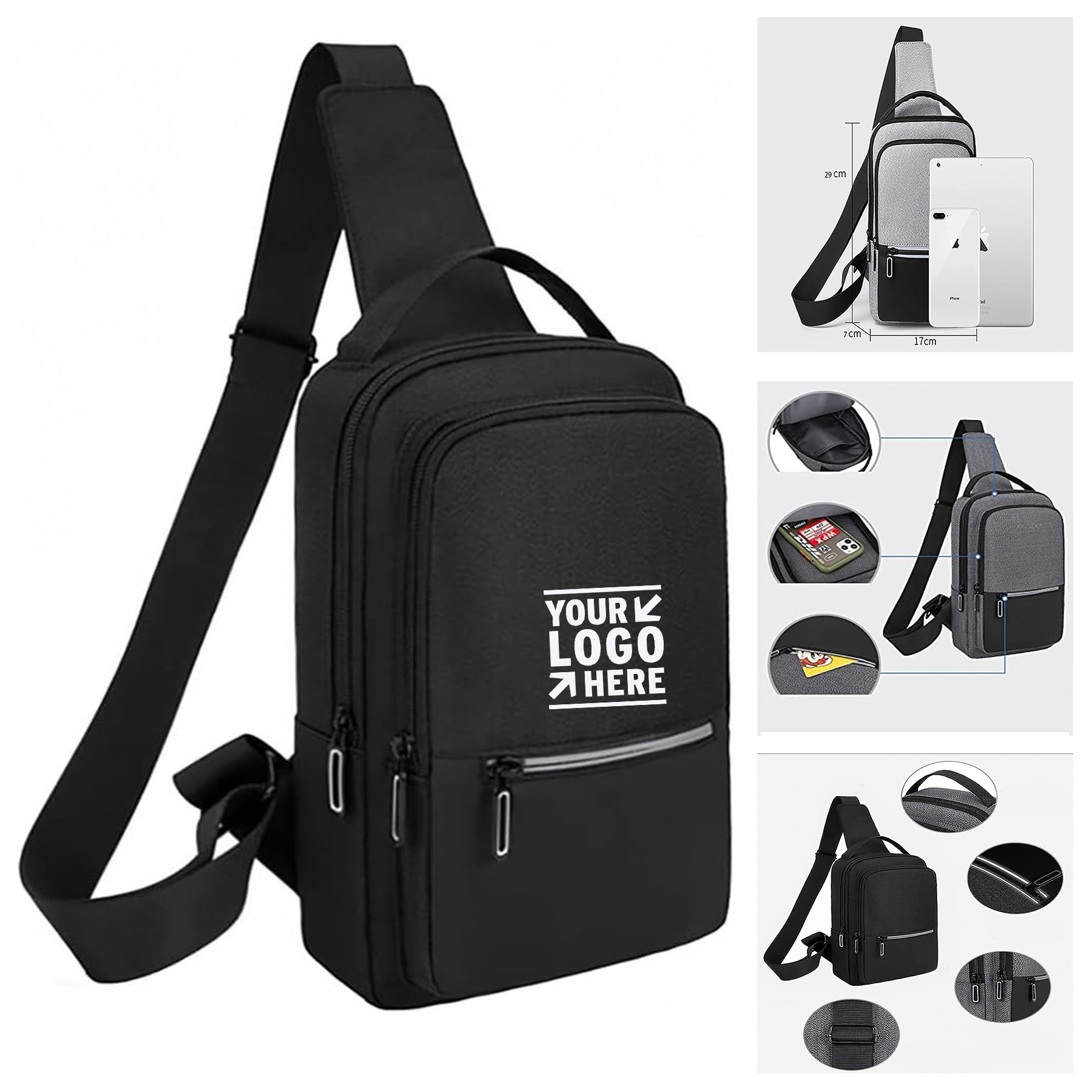 Small Sling Backpack Multipurpose Crossbody Chest Shoulder Bag With Reflective Strip 1