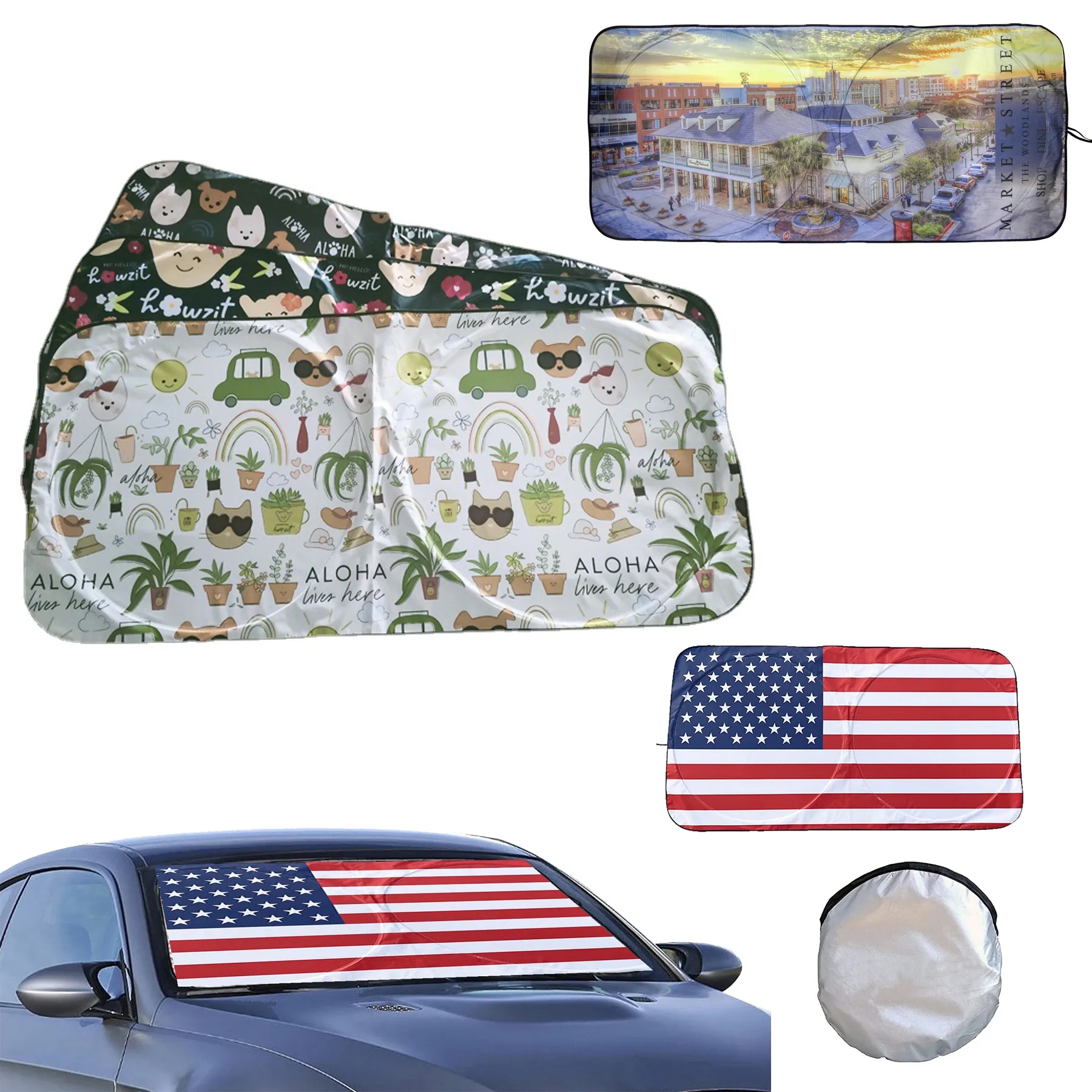 Full Color Car Windshield Sun Shade with Pouch MOQ 100PCS 1