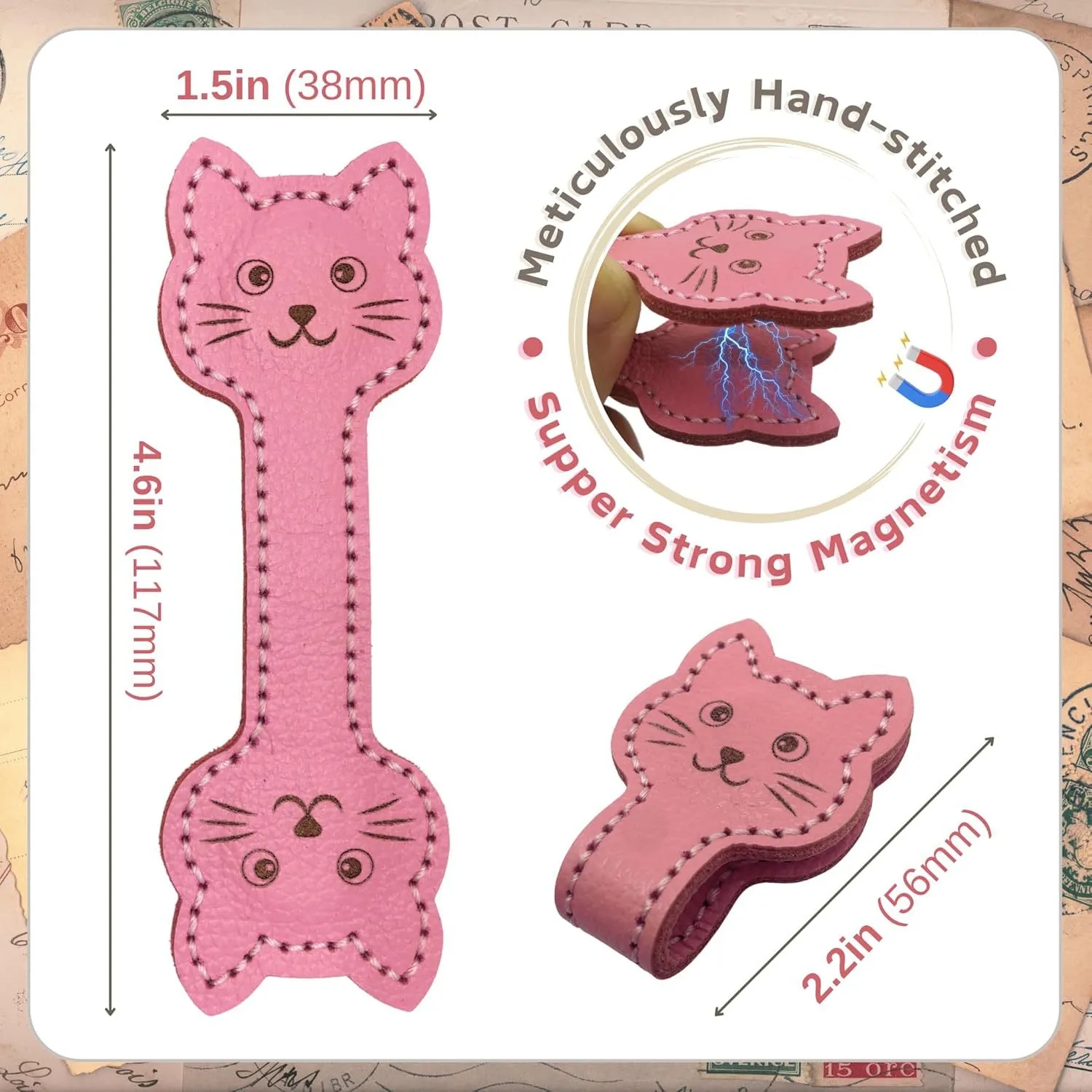 Cat PU Leather Magnetic Bookmark 2