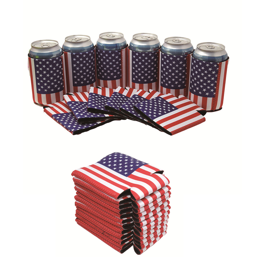 Neoprene American Flag Can Coolie, custom koozie with logo imprint 2