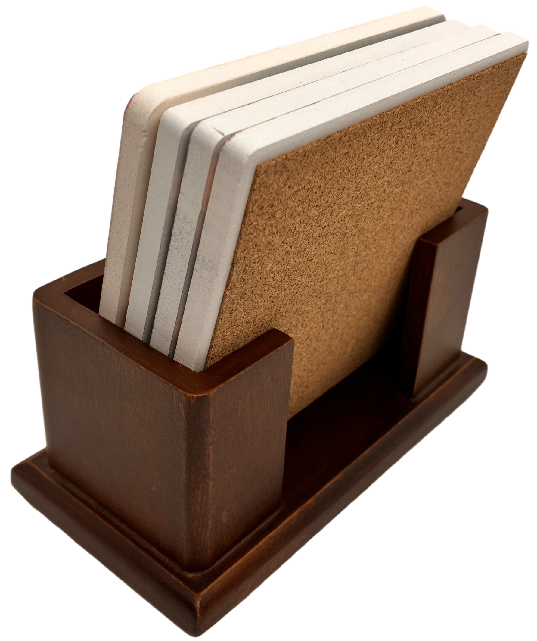 Upright Walnut Finish 4 Coaster Holder Sets 5