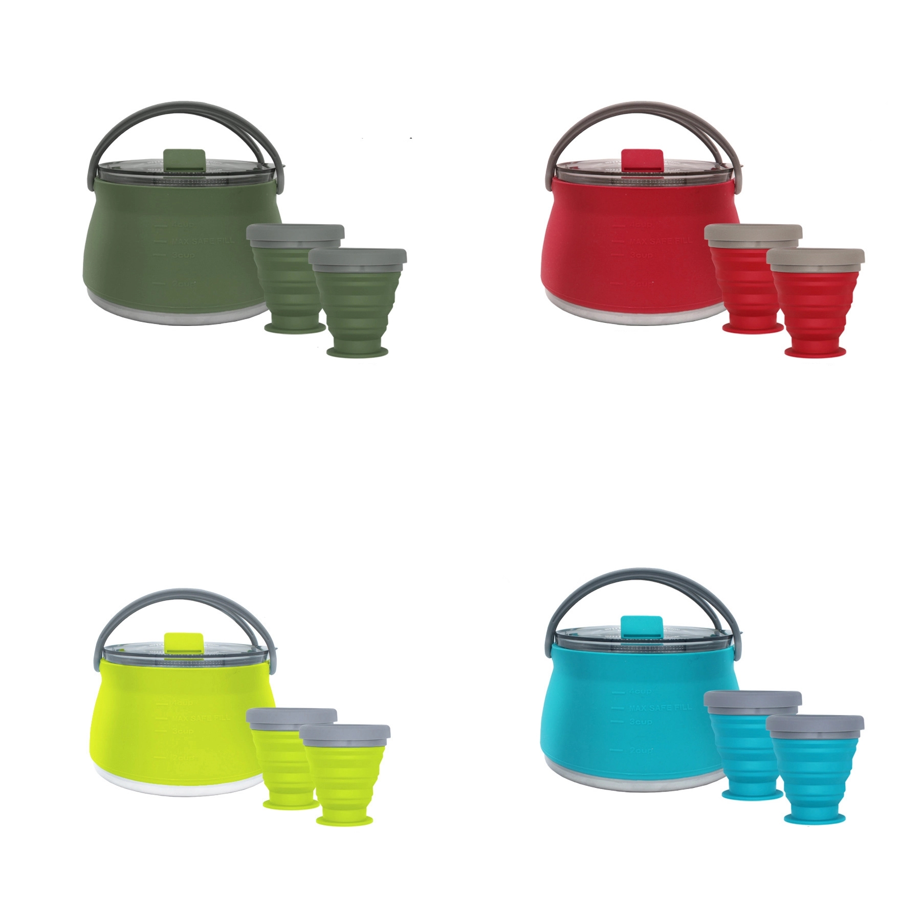 Outdoor Portable Kettle Folding Silicone Teapot Set 4