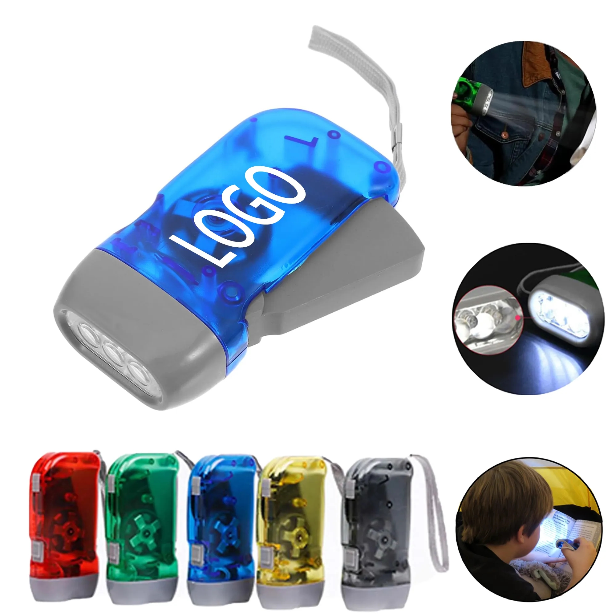 Hand-Crank LED Flashlight With Wrist Band 1