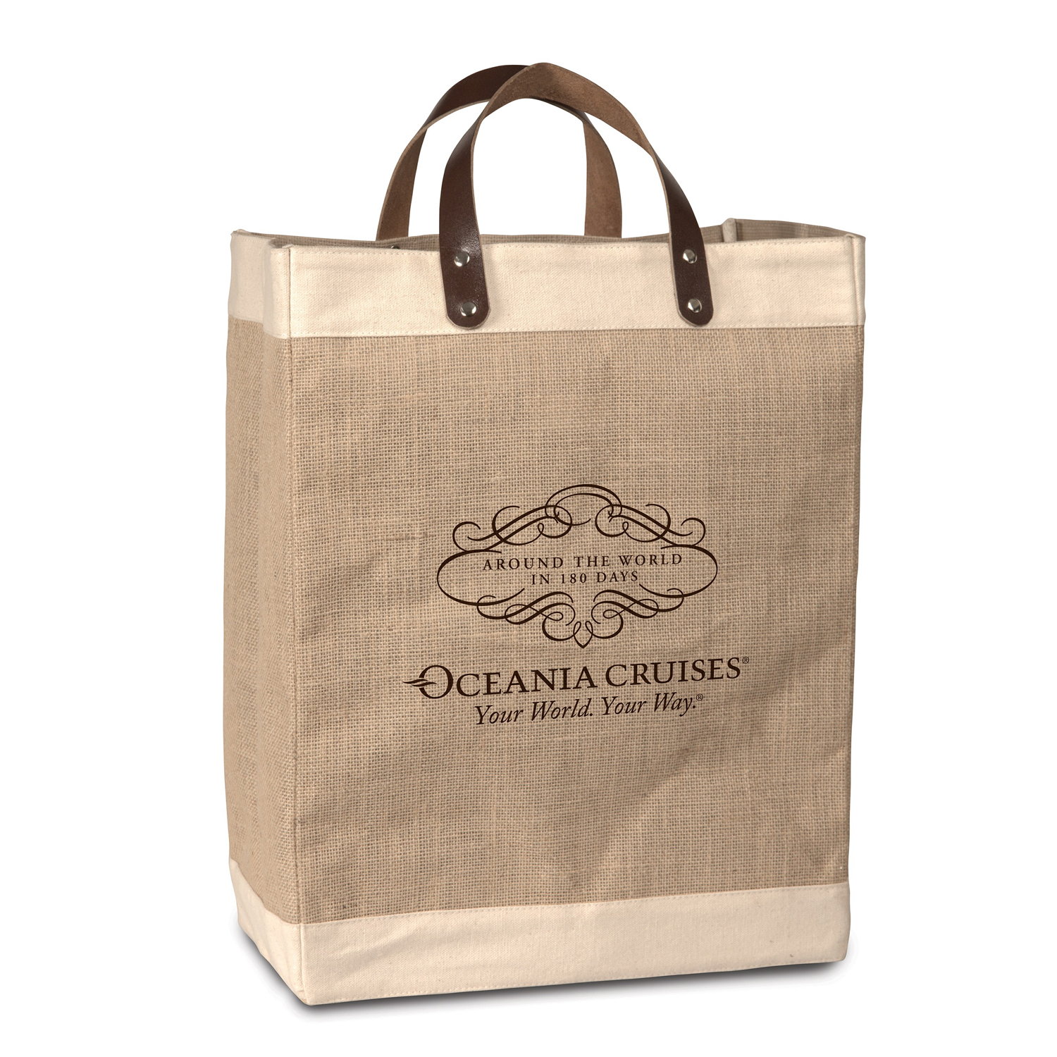 Laminated Jute Bag w/ Faux Leather Handles 1