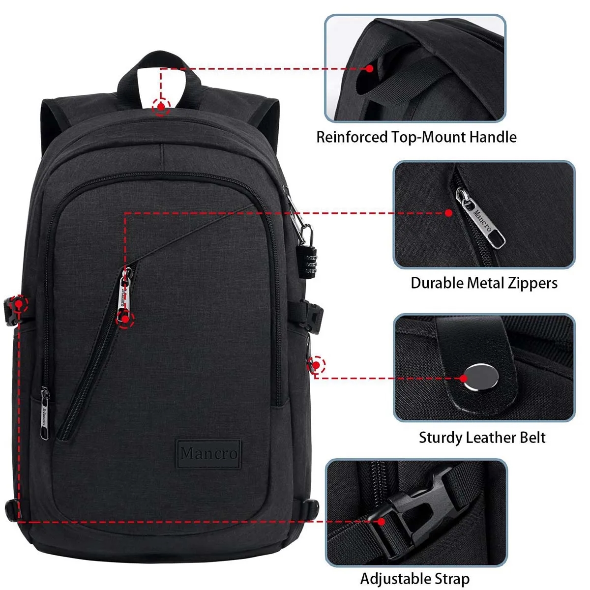Large Capacity Anti-Theft Laptop Backpack w/ USB Port & Lock 3