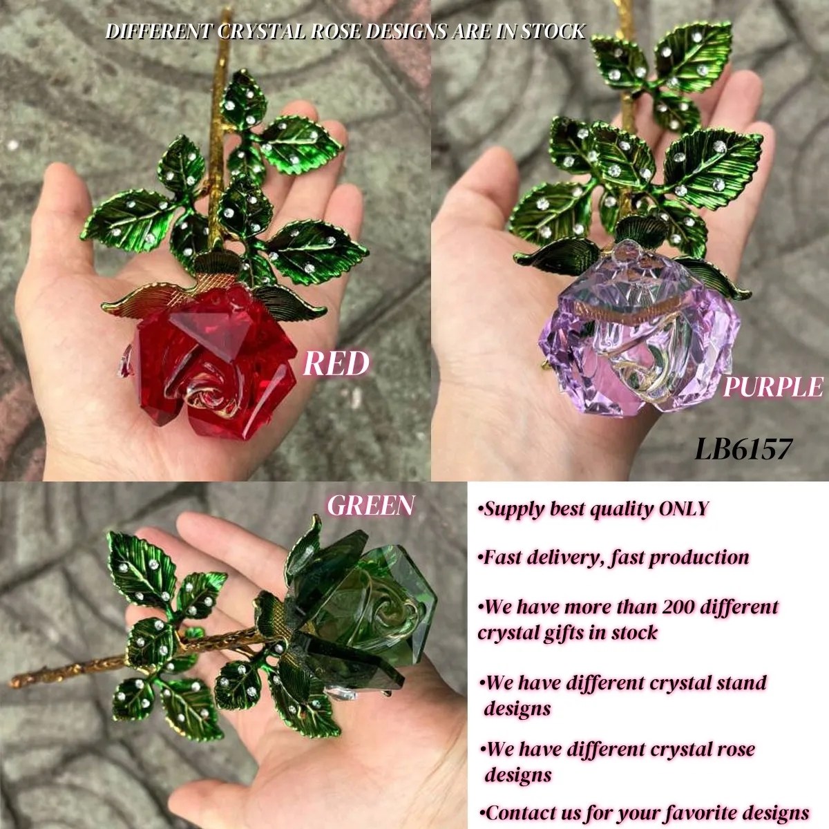 Cut Crystal Rose Flower SET with Stand Romantic Gift for Her 5