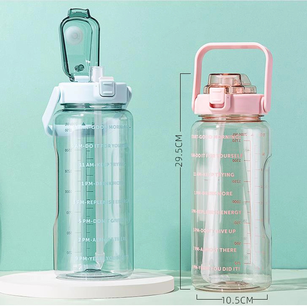 Water Bottle with Straw with Motivational Time Marker 2