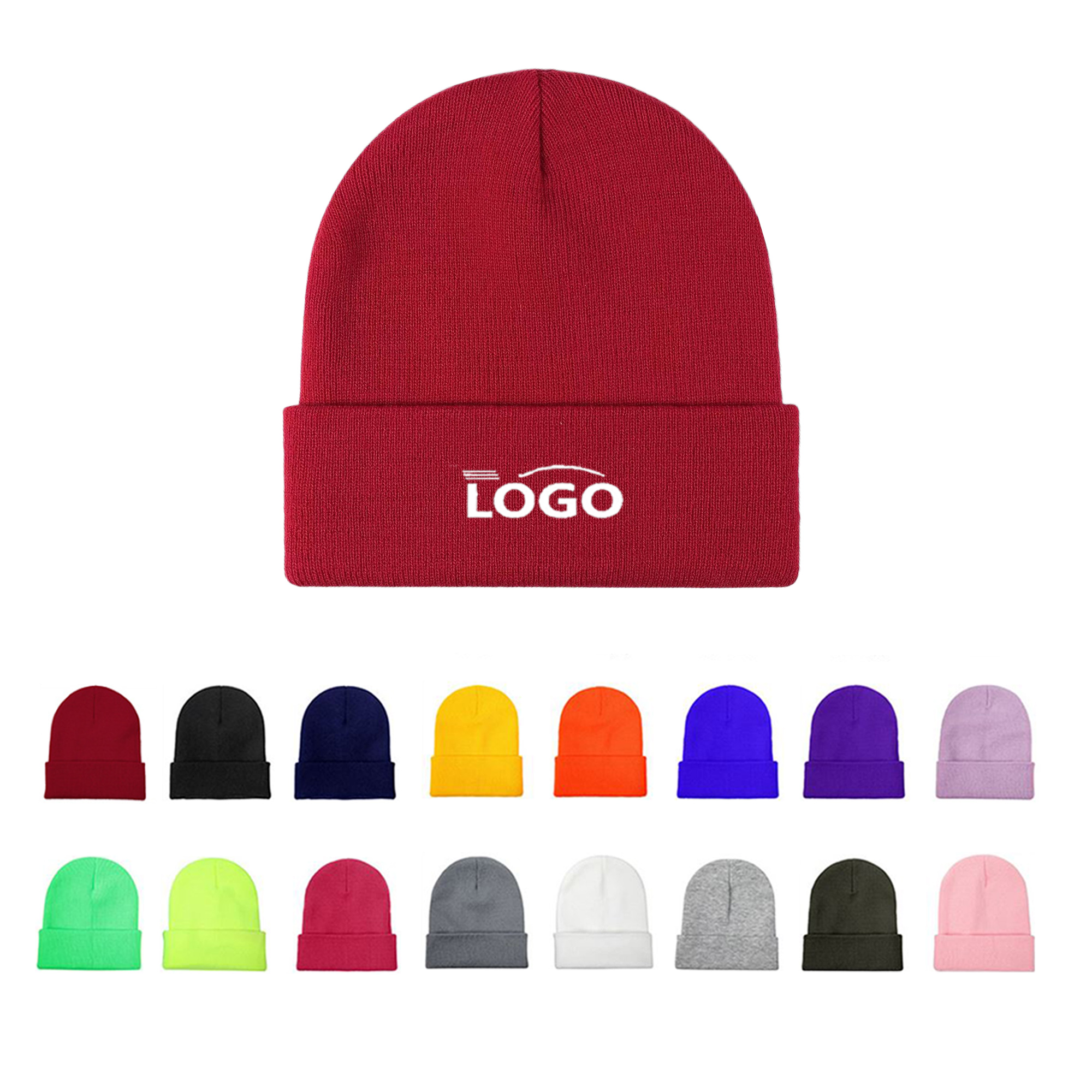 Embroidered Knit Ski Beanie With Rolled Brim 2