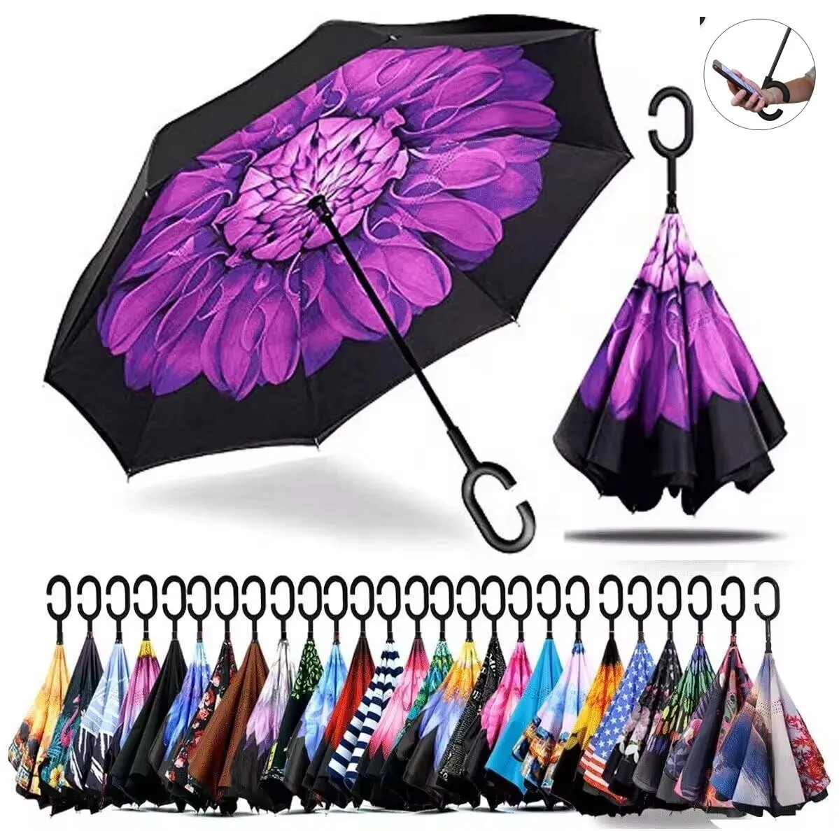 Double Layer Folding Inverted Umbrella With C-Shaped Handle 2