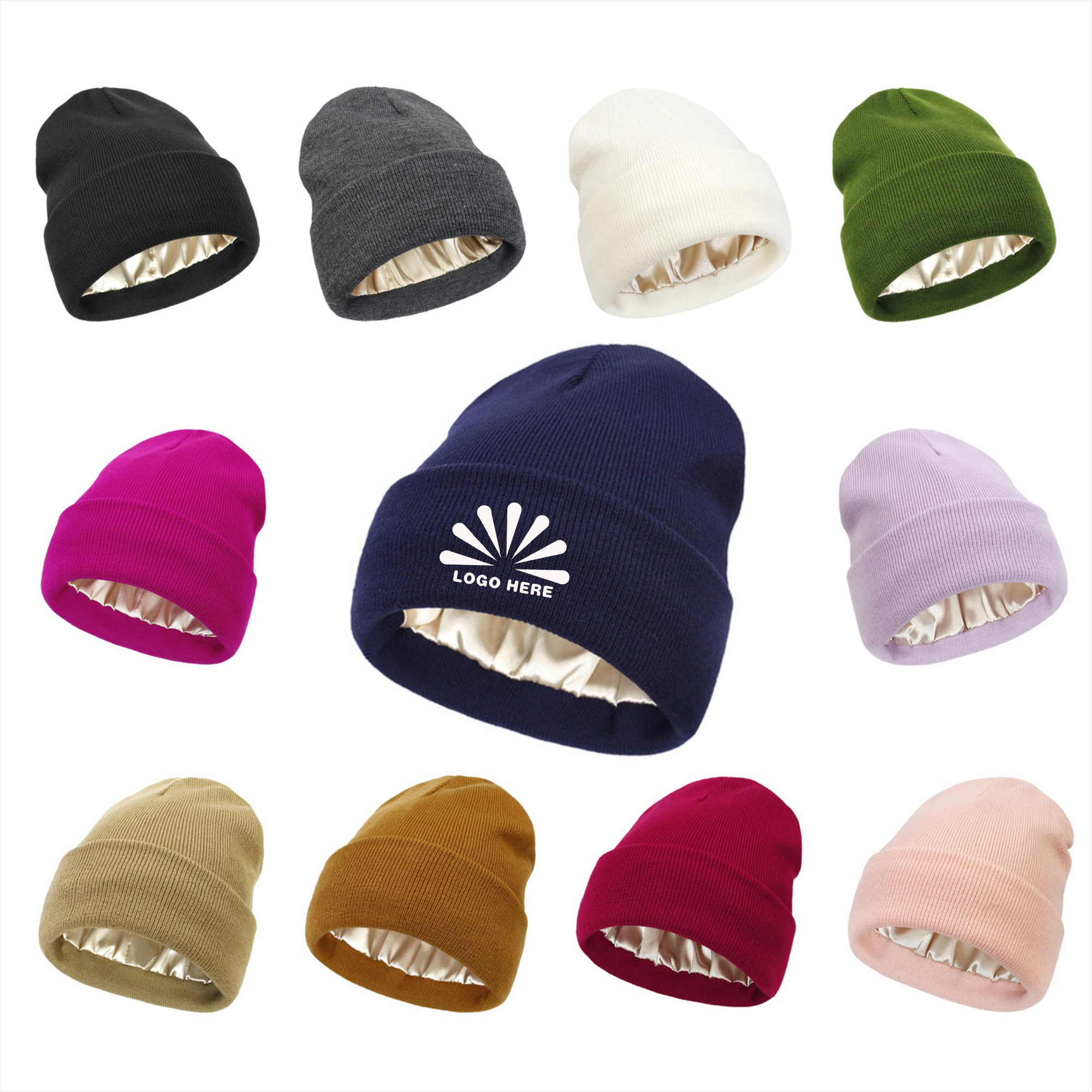 Silk Satin Lined Knit Beanie Hats 1