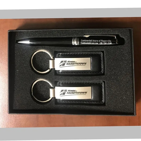 Business Metal Pen And Leatherette Keychain Gift Set 8