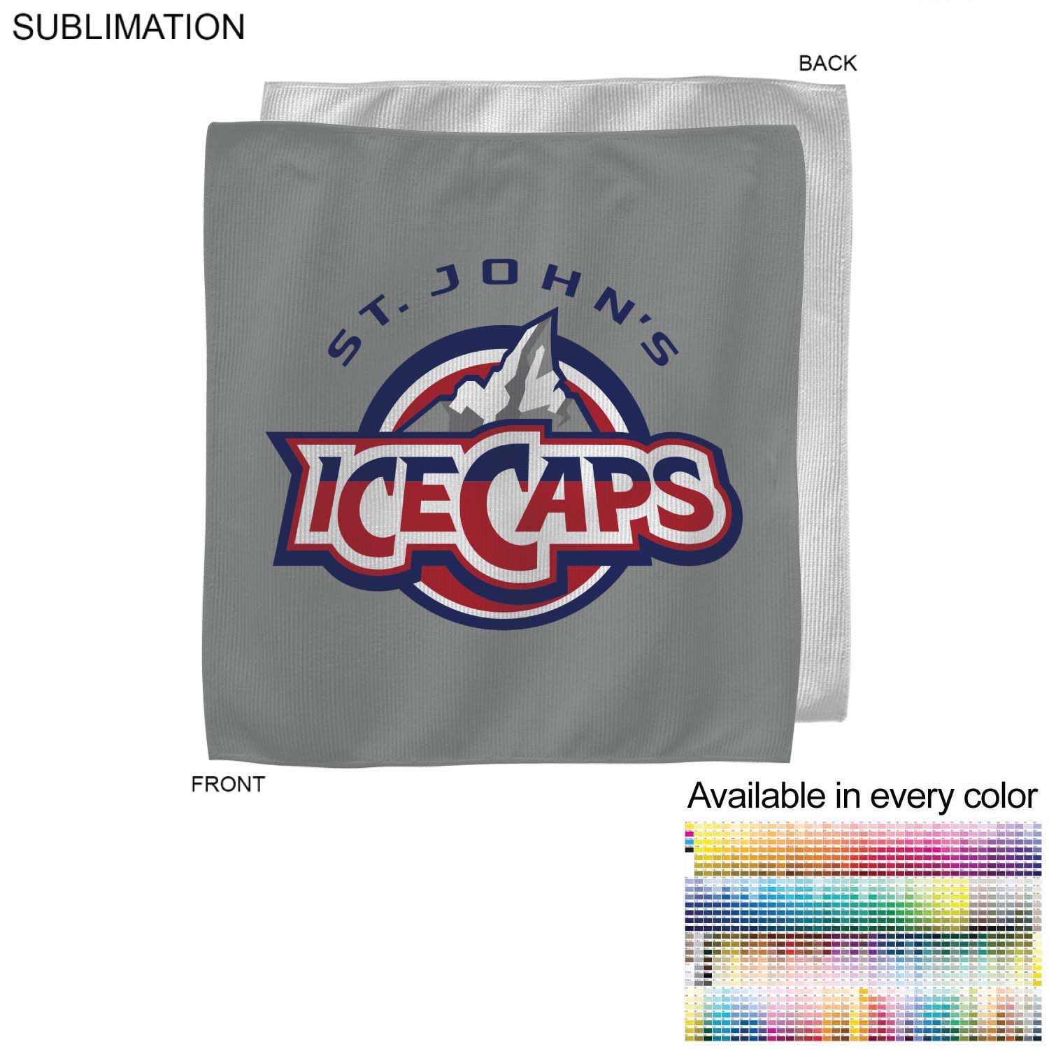 Colored Microfiber Dri-Lite Terry Rally, Sports, Skate Towel, 15x15 Sublimated Edge to Edge 1 side 1