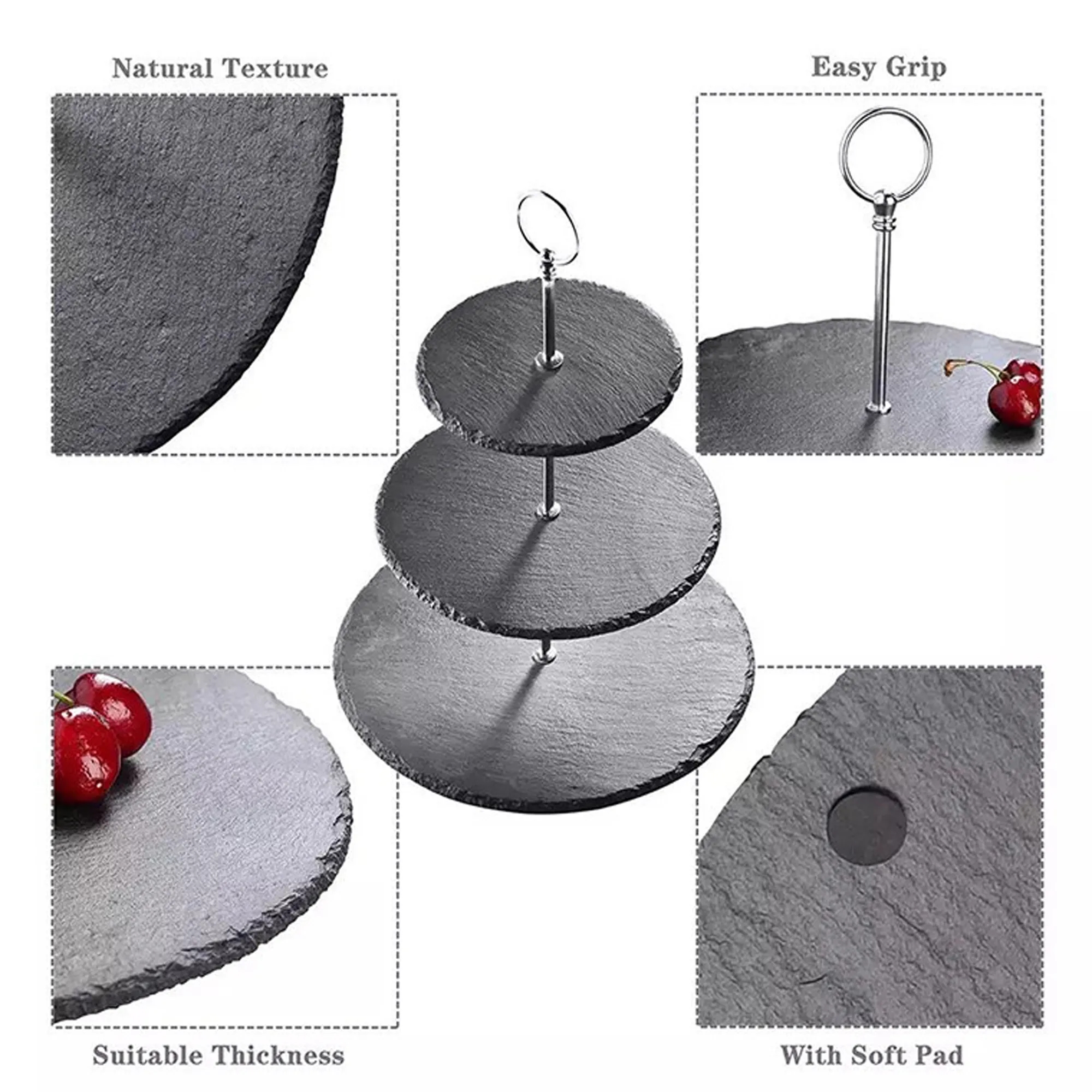 Natural Round Slate 3-Tier Cake Stand 1