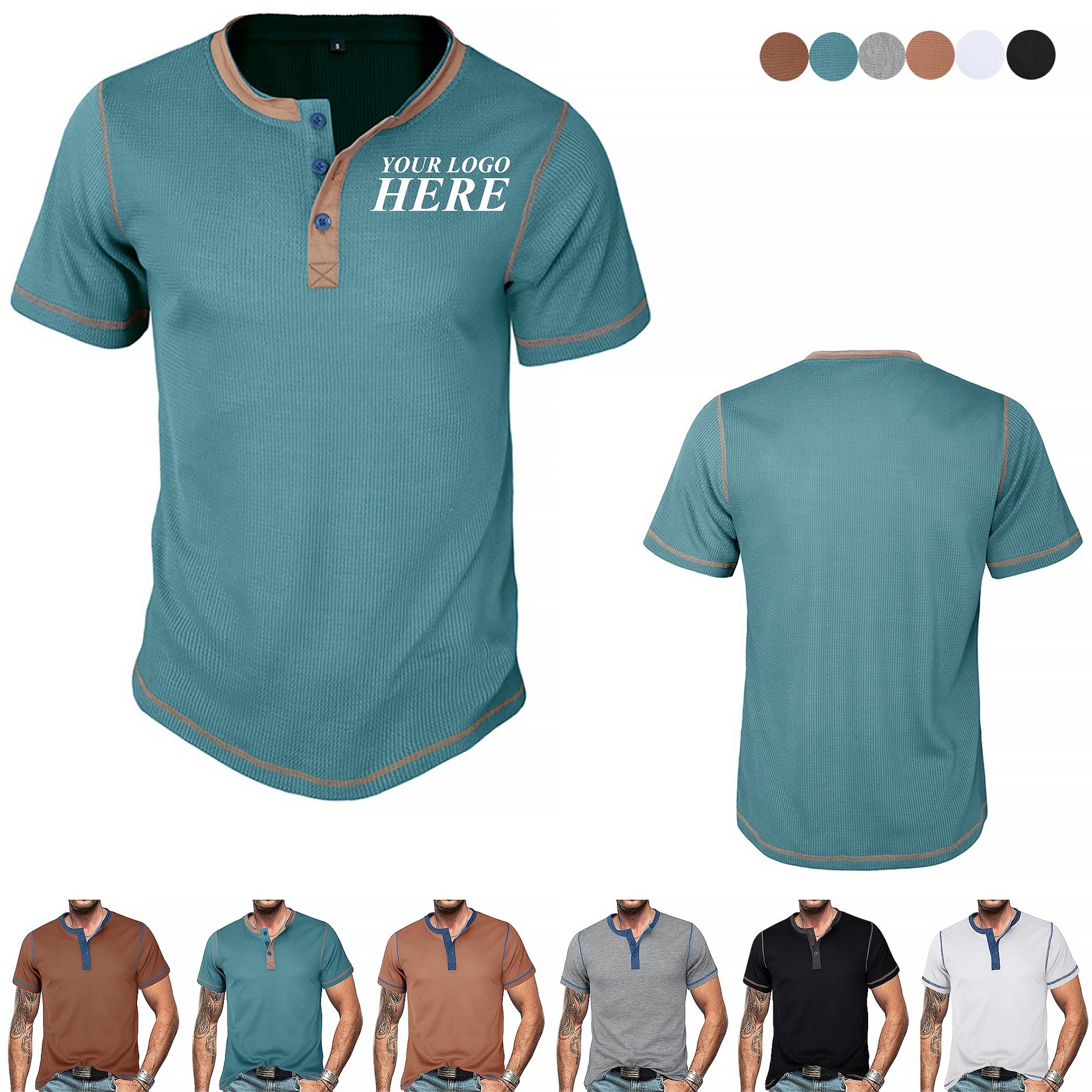 Summer Retro Waffle Color Block Henry T-shirt