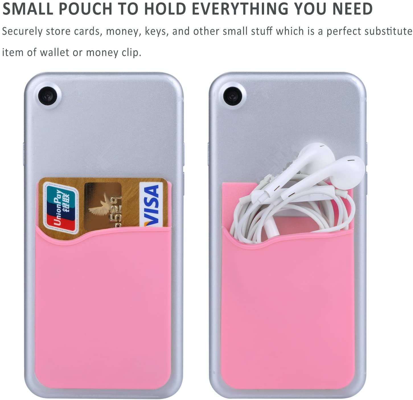 Silicone Phone Case Wallet Card Holder Strong Adhesive Pocket Stick on Compatible for All Phones 2