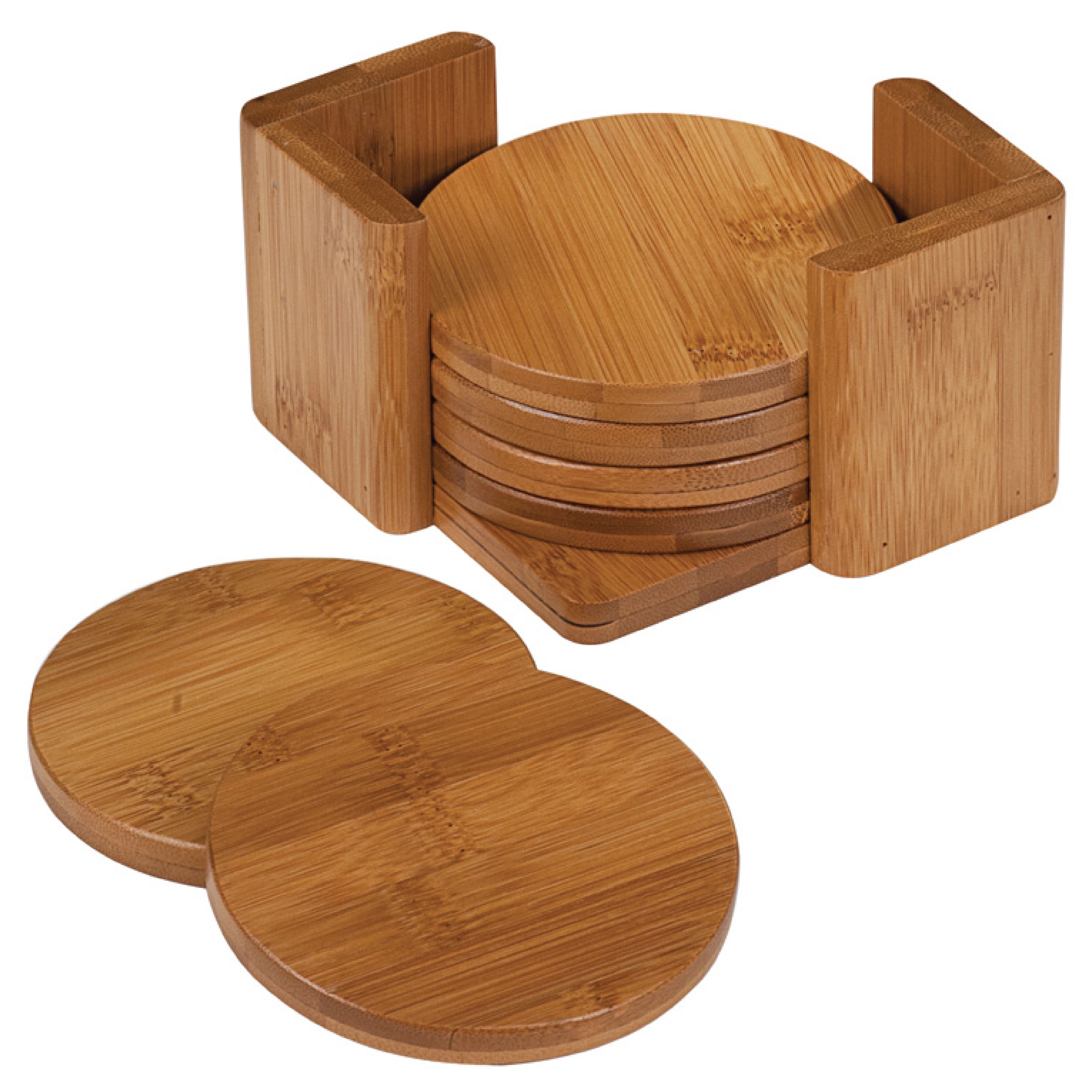 3" Round Bamboo 6-Coaster Set 4