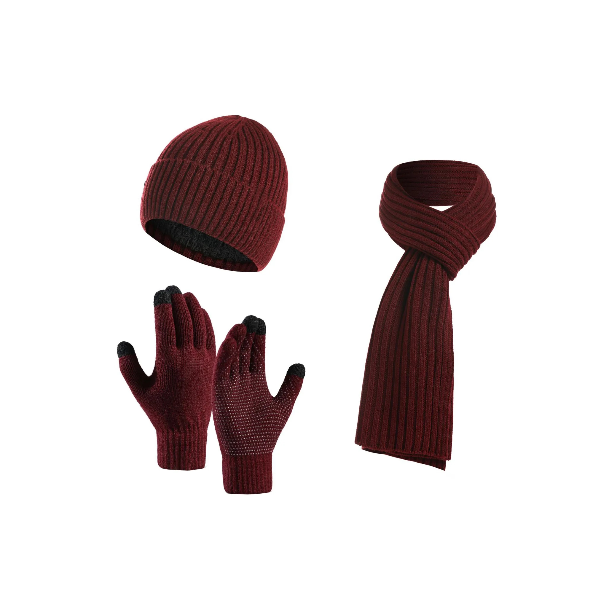 Winter Knitted Beanie Hat Scarf Glove Set 4