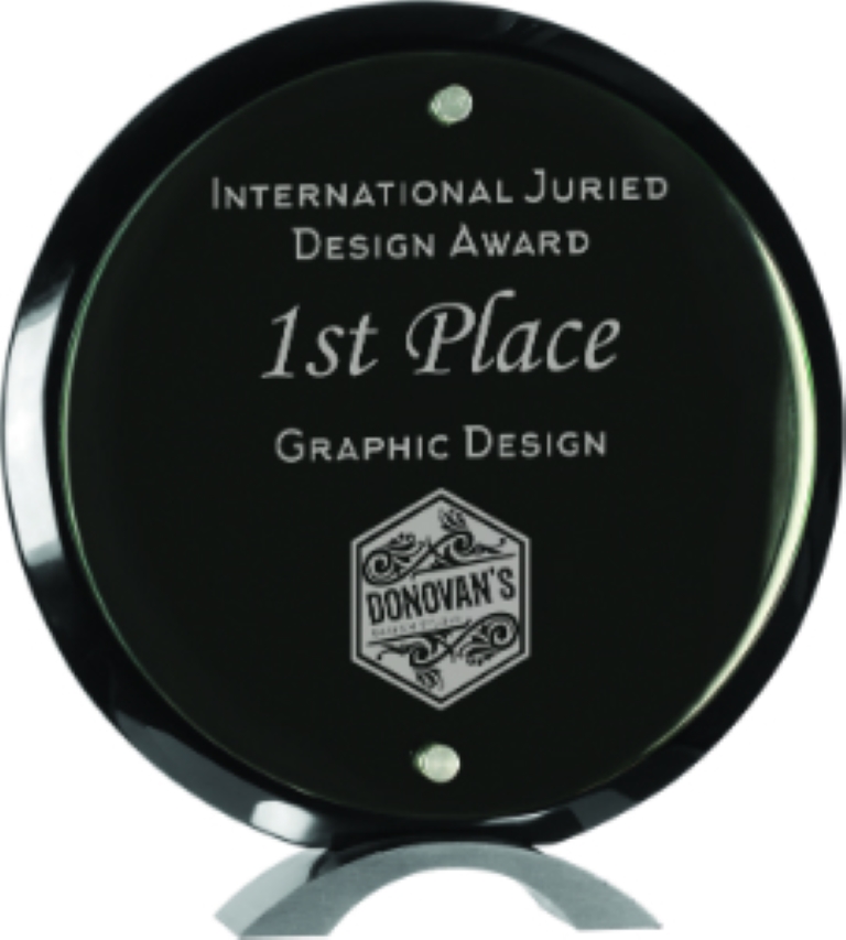10" Round Black Piano Finish Floating Jade Glass Standup Award 1