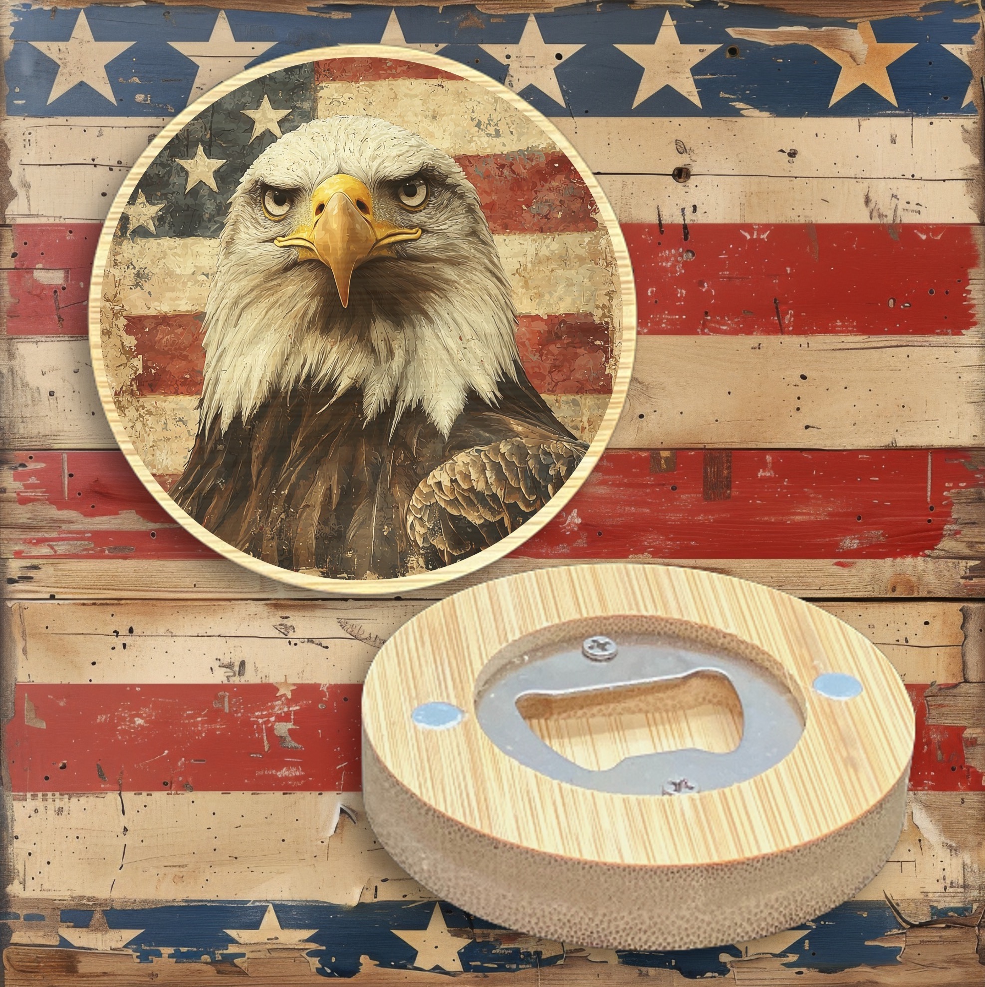 2.5" Round BAMBOO Bottle Opener Magnet 8