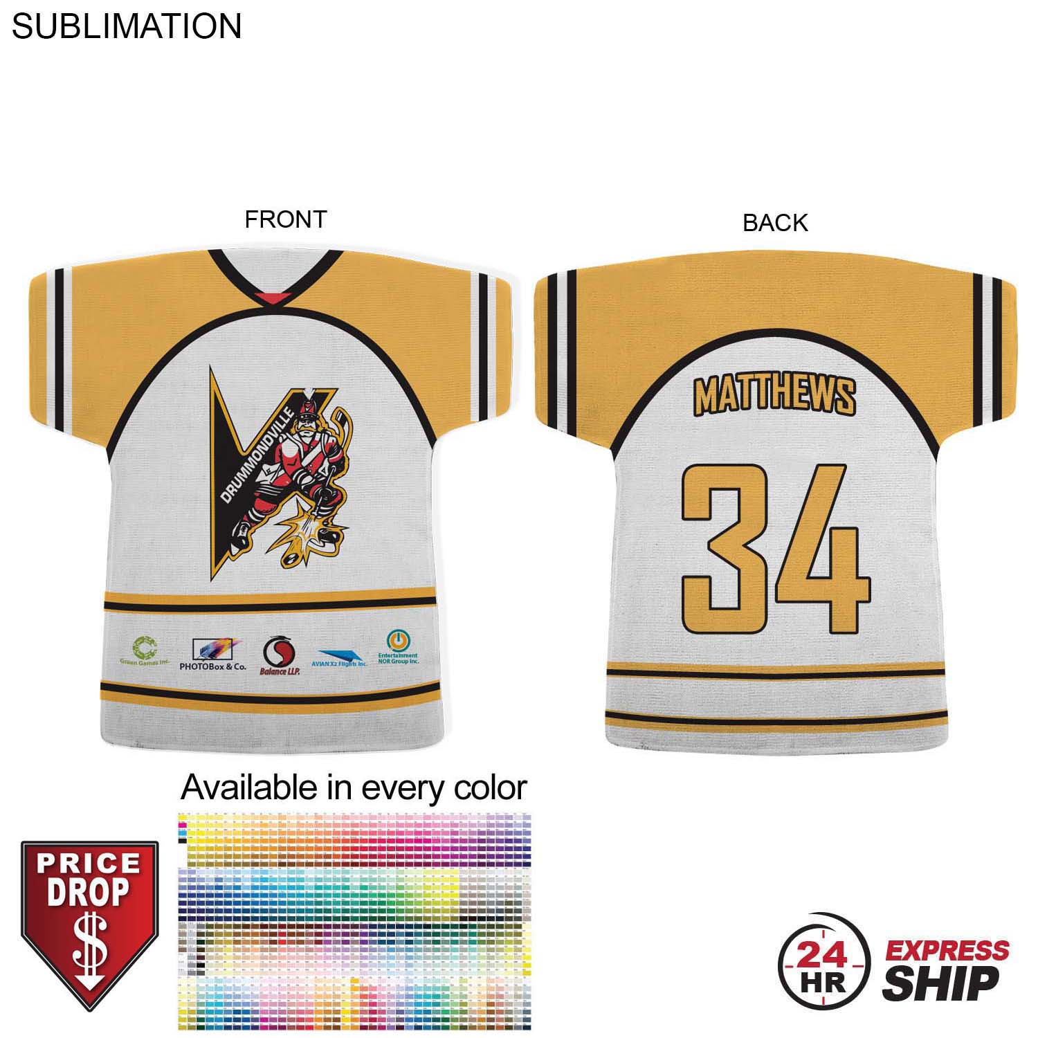24Hr Express Ship - Jersey Shape Microfiber Dri-Lite Terry Keepsake Towel, 18x17, Sublimated 2 sides 2