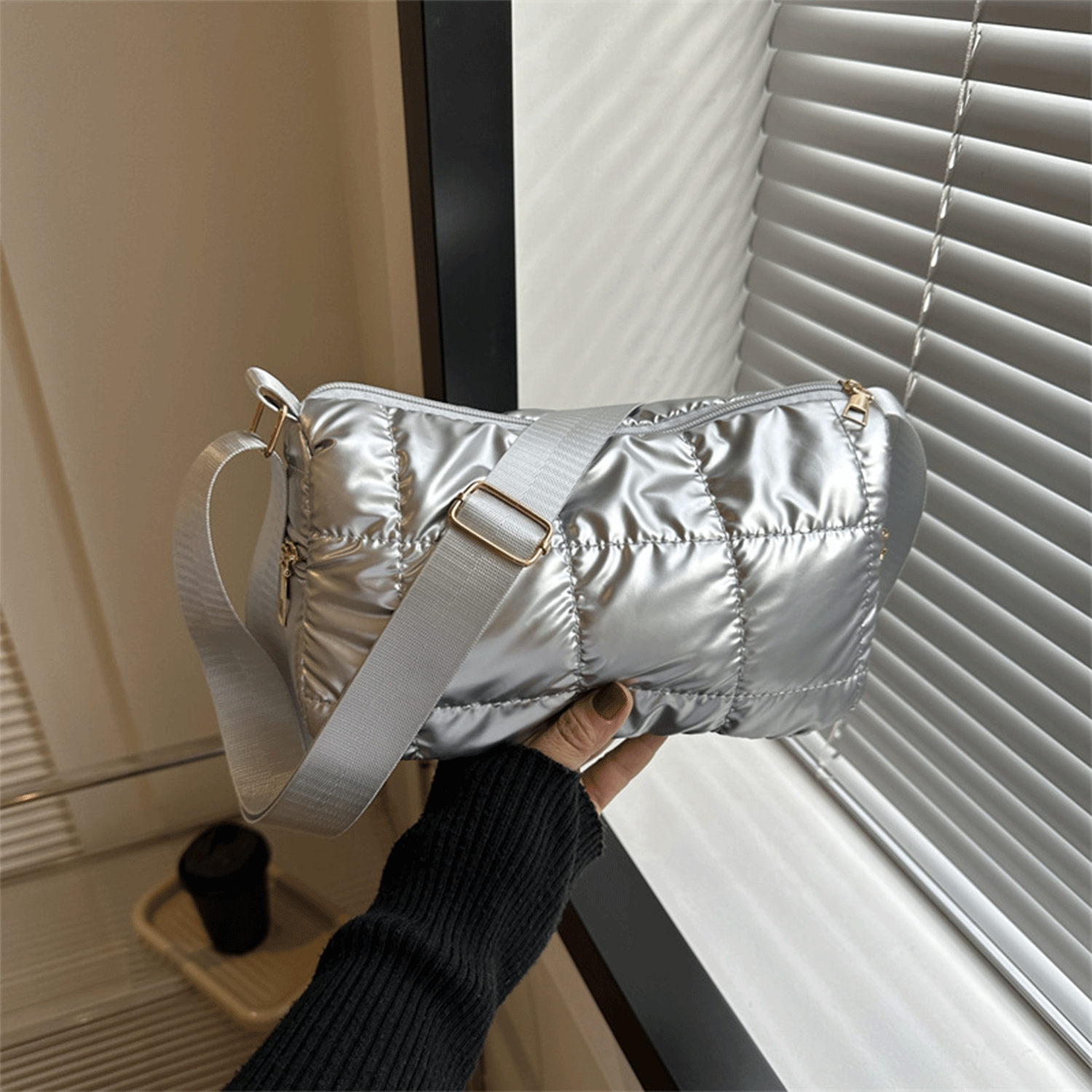Winter New quilted Grid Small Square Puffer Crossbody Bag 6