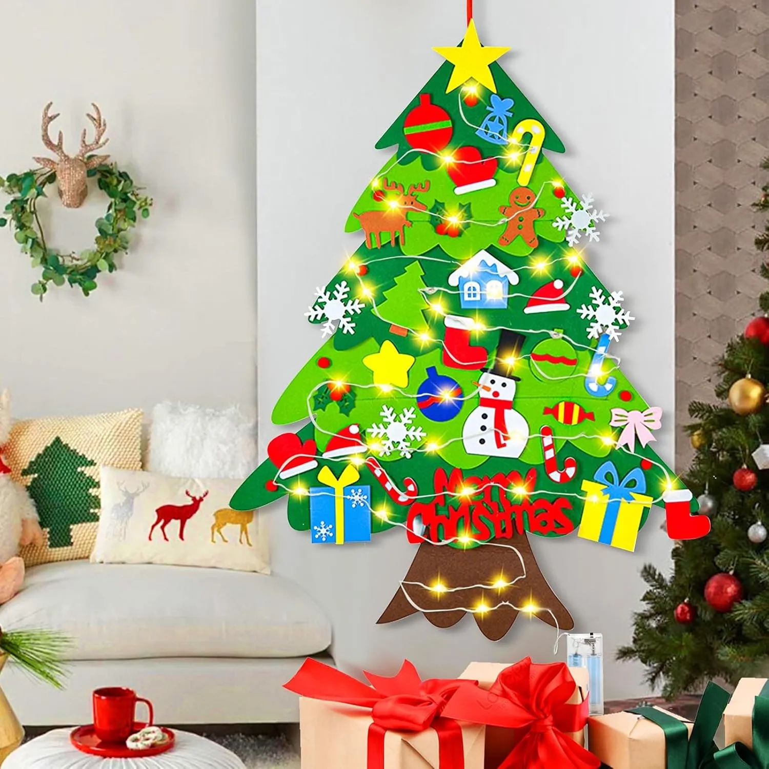 DIY Felt Christmas Tree Set with Ornaments for Kids 4