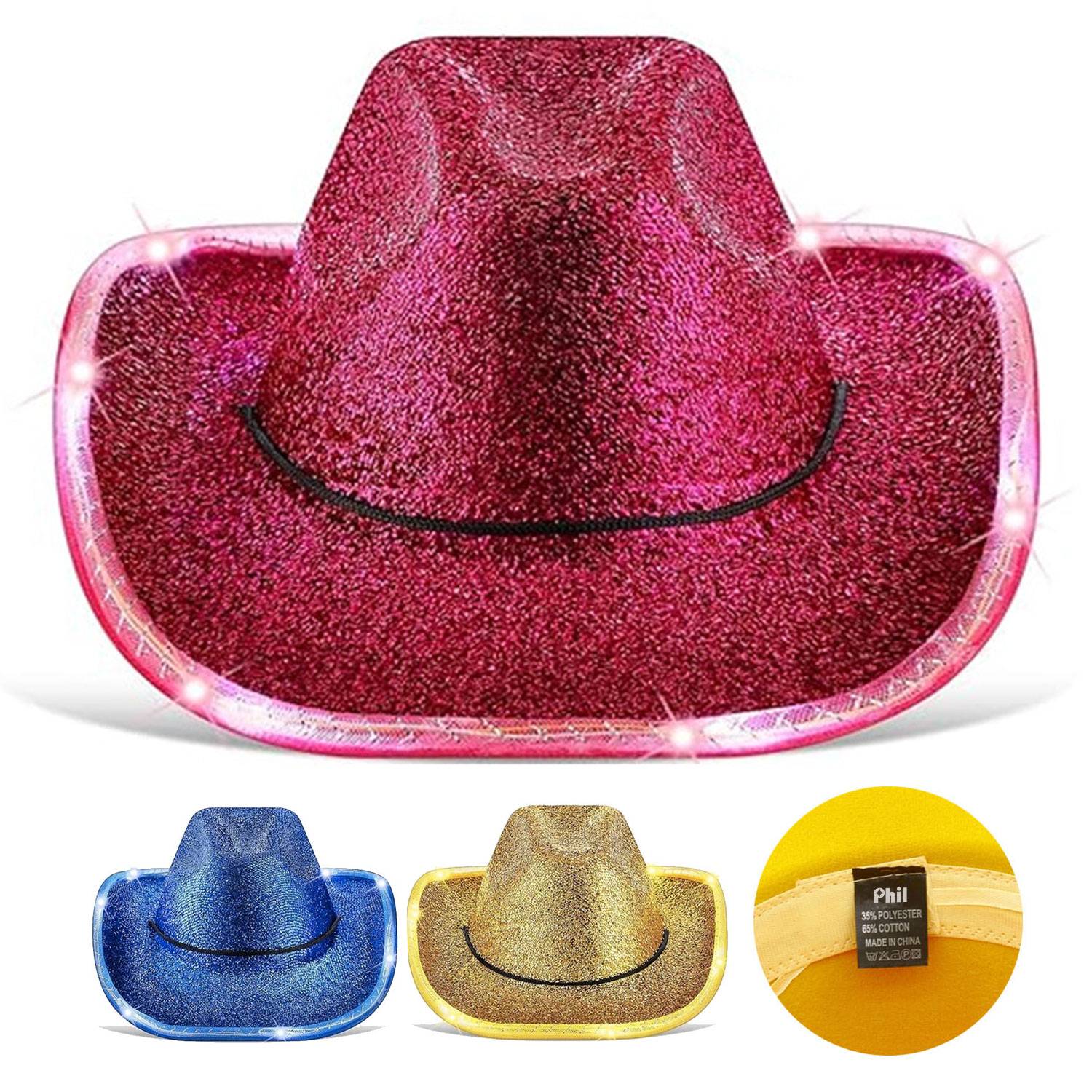 Glitter Light-Up Cowboy Hat w/ Gold Feathers 6