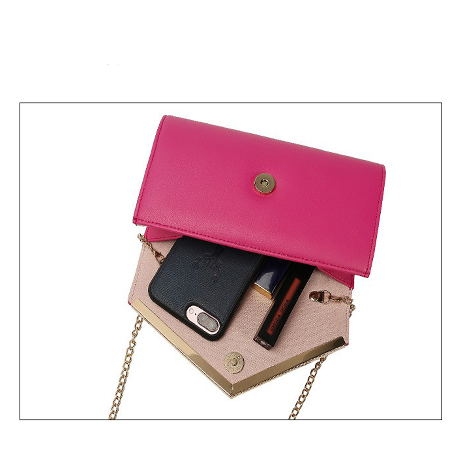 PU Leather Envelope Hardware Chain Diagonal Crossbody Bag 9