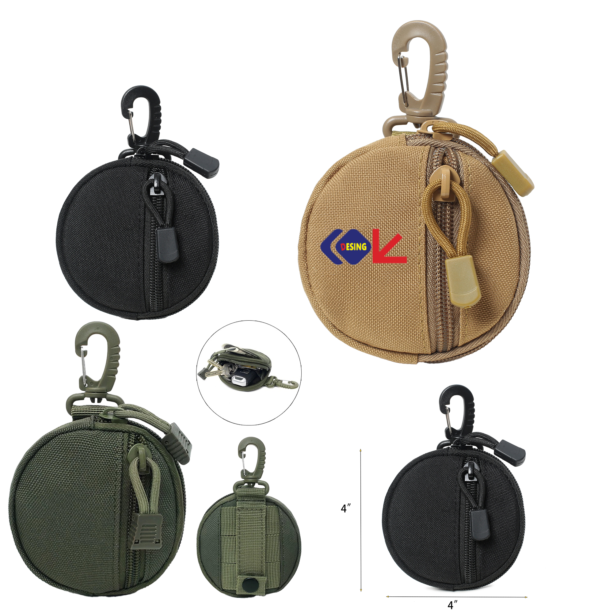 Round Nylon Utility Pouch with Carabiner Clip 3