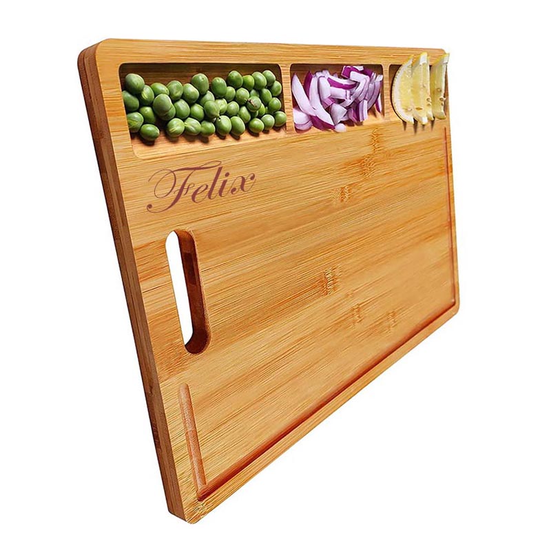 Organic Bamboo Cutting Board With 3 Built-In Compartments 3