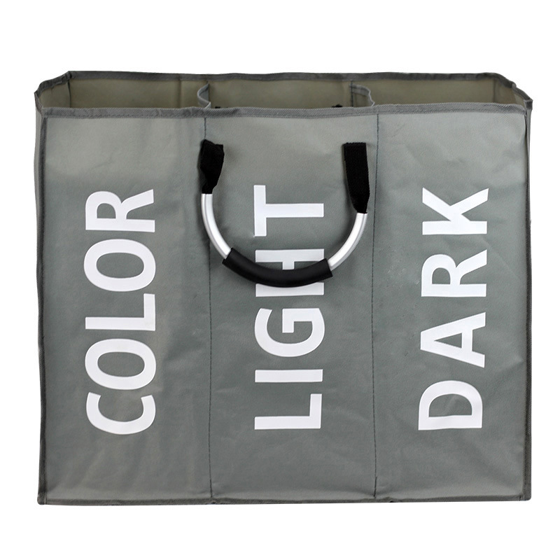 Portable Waterproof Clothes Laundry Basket w/ Three compartments 3