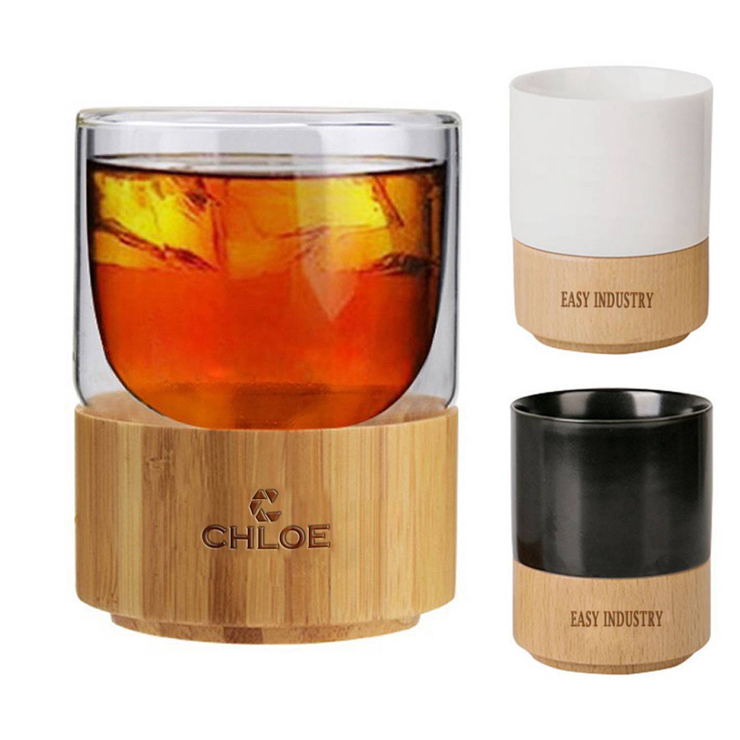 Double Walled Glass Cup W/ Bamboo Bottom 2
