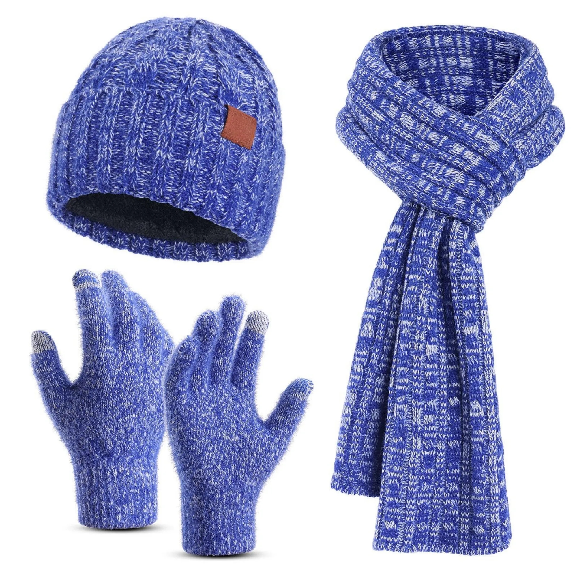 Winter Knit Warm Hat Scarf Touch Screen Gloves Set 9