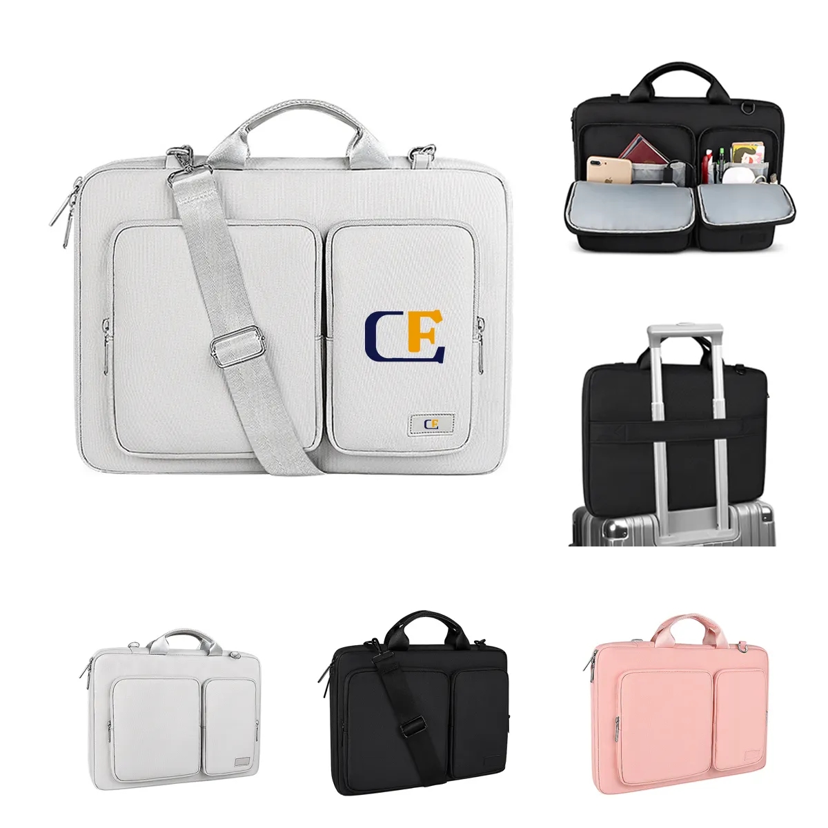 Protective Side Open Laptop Shoulder Bag with Zipper Pockets 2