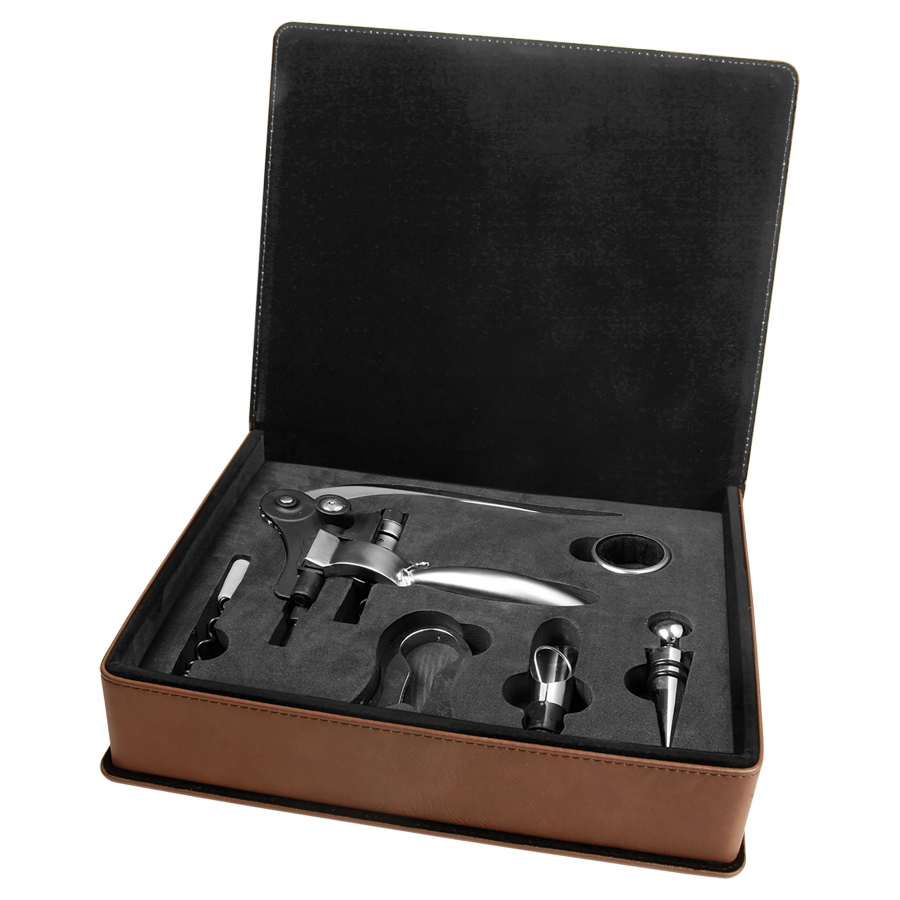 Dark Brown Leatherette 5-Piece Wine Tool Gift Set 1