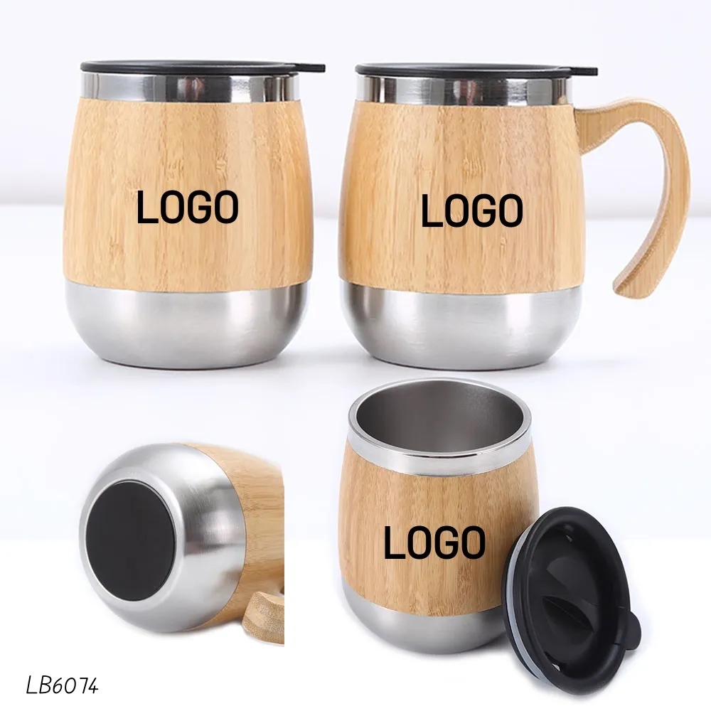 Stainless Steel Bamboo Coffee Mug Travel Tumbler with Lid 2