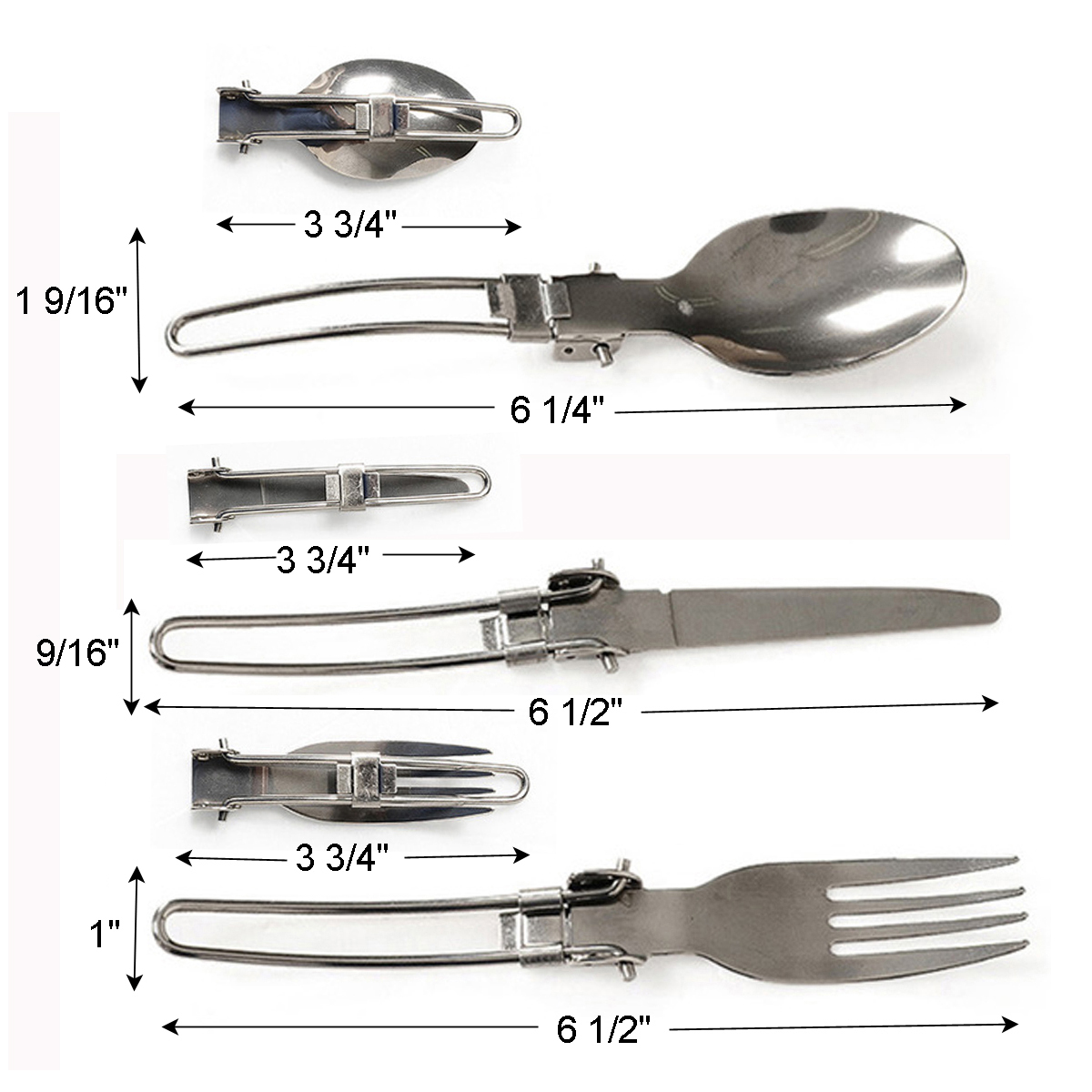 3Pcs Folding Spoon Fork Knife Camping Cutlery Set 3