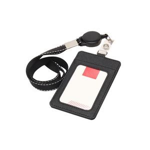 Retractable Lanyard 3 Pockets Dual Side PU Leather Card Holder 16