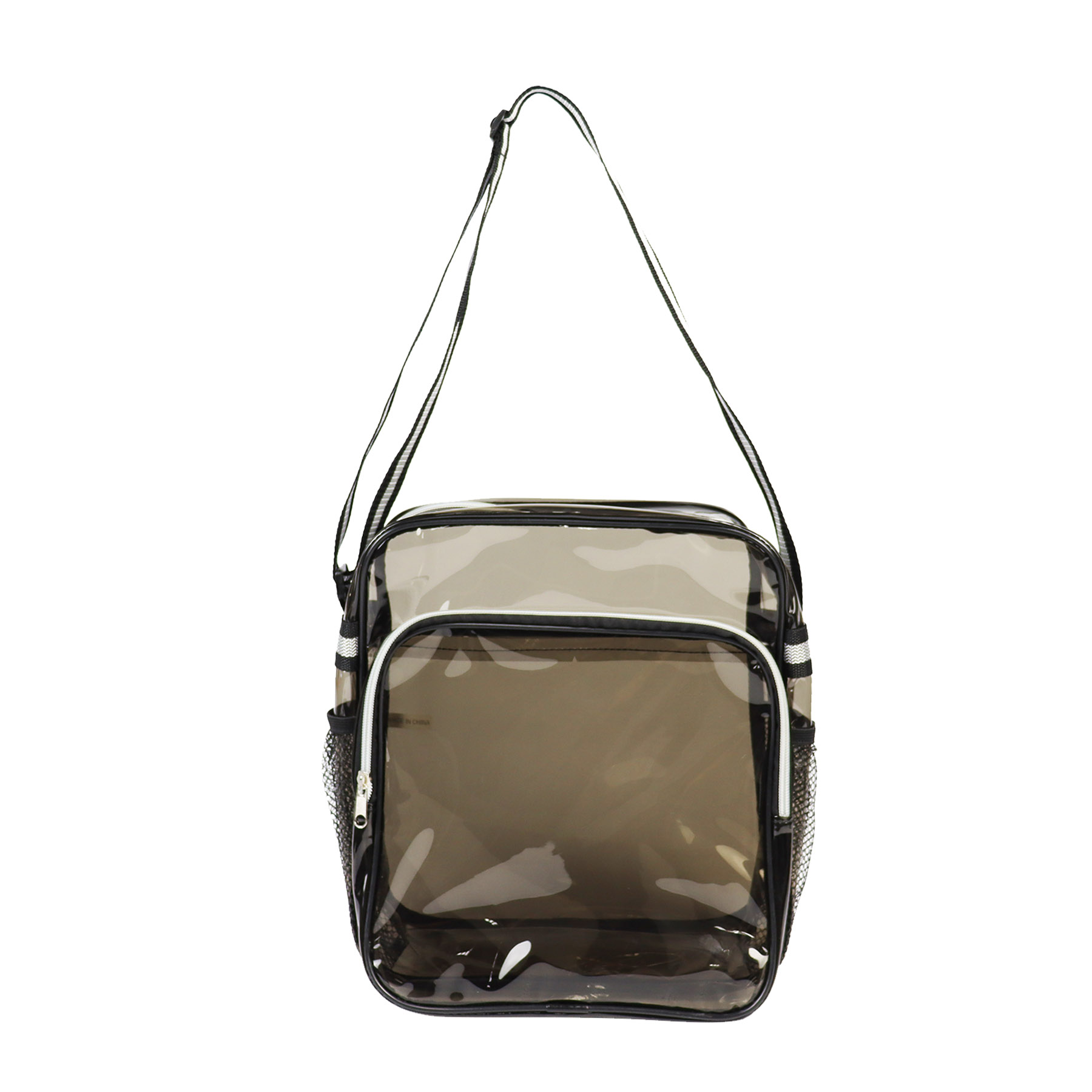 Clear Zipper Small Messenger w/Striped Sling 17