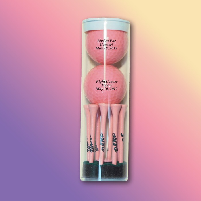 Golf Ball Tube w/ Eight Pink 2 3/4" Tees, 2 Golf Balls & 1 Marker 1