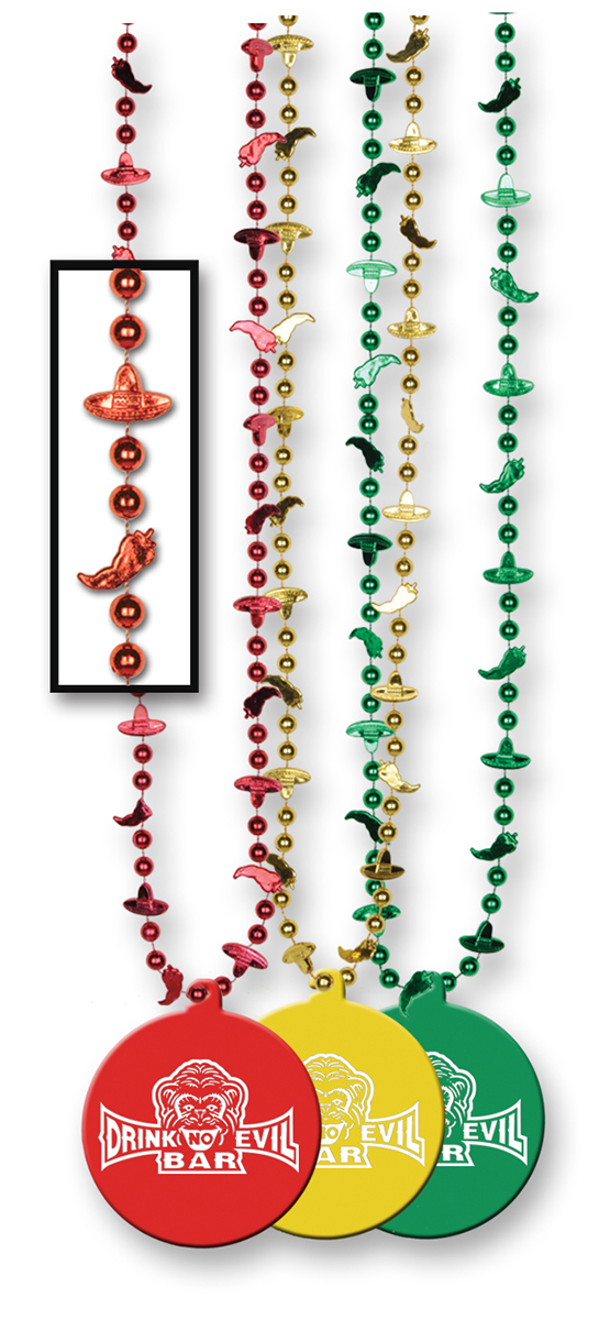 33" Fiesta Beads w/ Custom Direct Pad Print on Plastic Hook Medallion 1