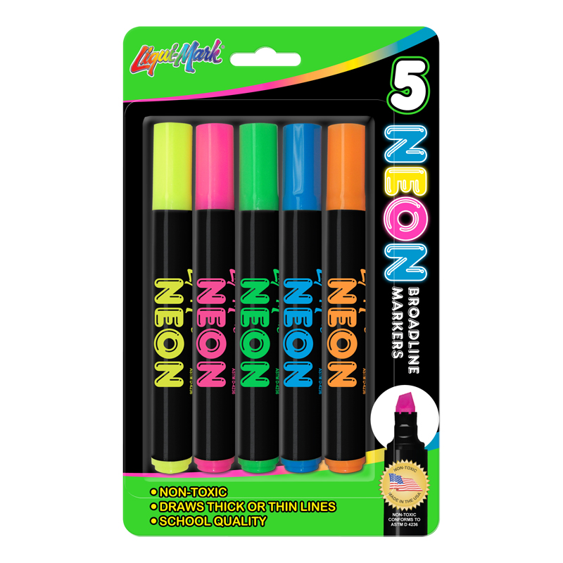 Set of 5 Neon Broadline Watercolor Markers - USA Union Made