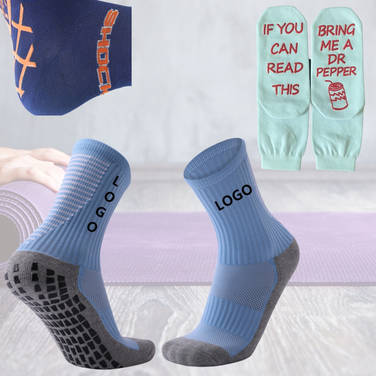 Anti Slip Grip Cotton Crew Socks 8
