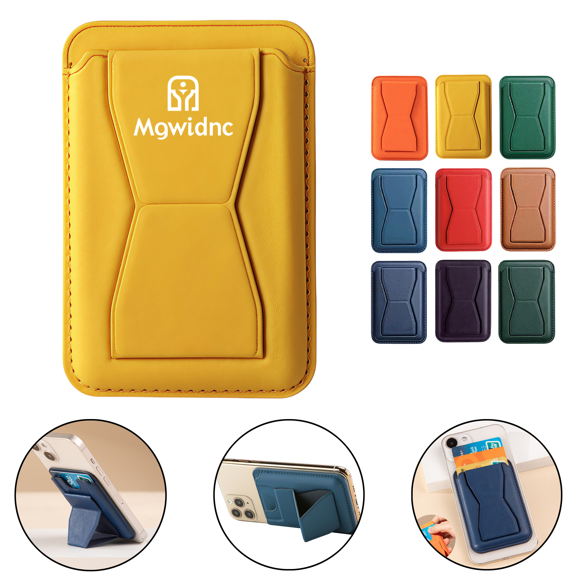 MagSafe Foldable PU Leather Card Holder Stand for Phone with Strong Magnetic Insert and Kickstand