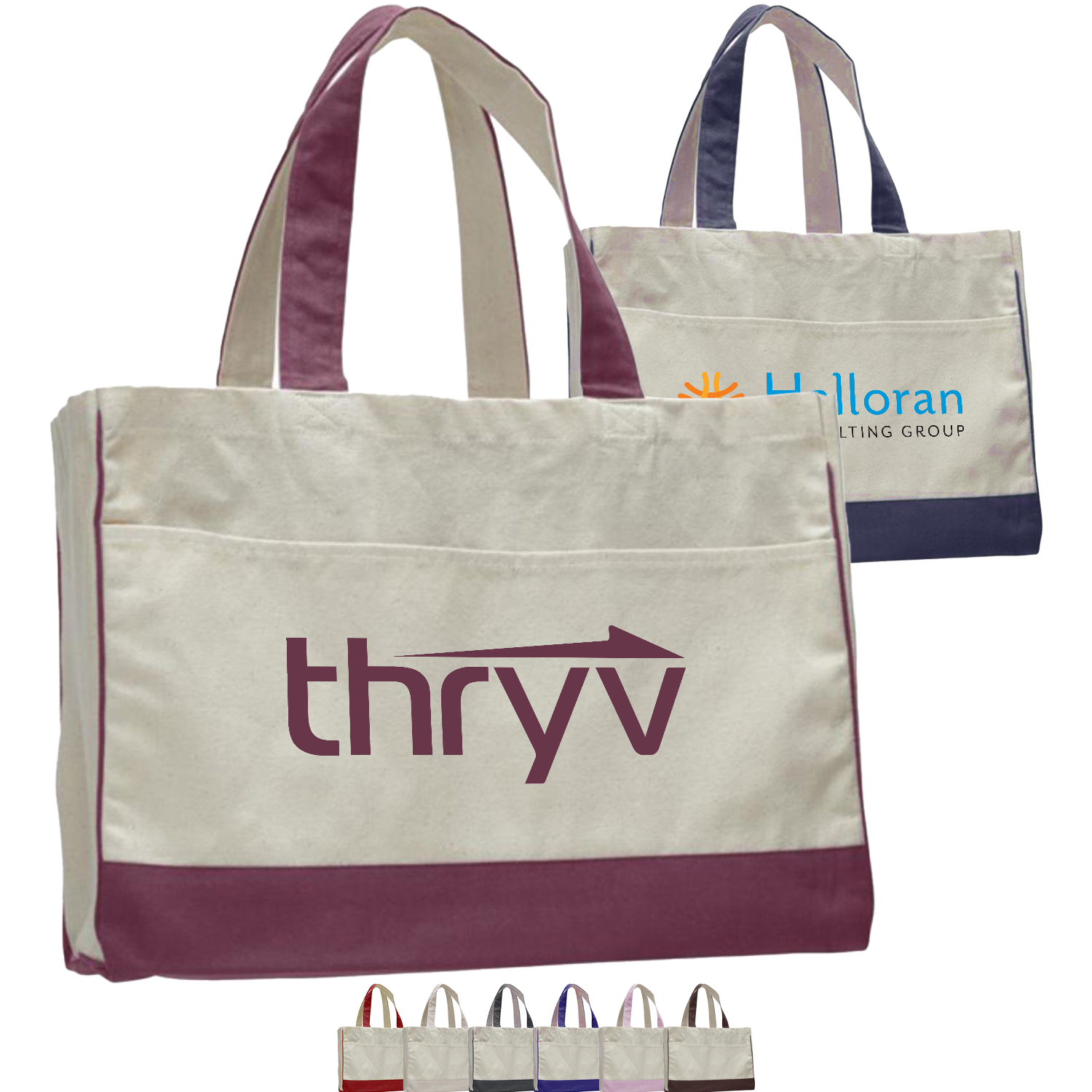 Cotton Canvas Tote Bag with Zipper Pocket USA Decorated (17" x 13"), custom tote bag with logo imprint 2
